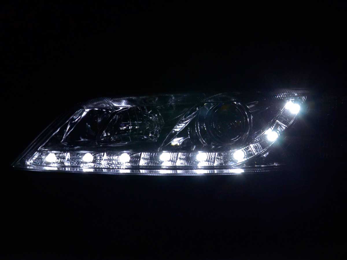 Scheinwerfer Set Daylight LED Tagfahrlicht Opel Vectra B 99-02 chrom Scheinwerfer Set Daylight LED Tagfahrlicht Opel Vectra B 99-02 chrom